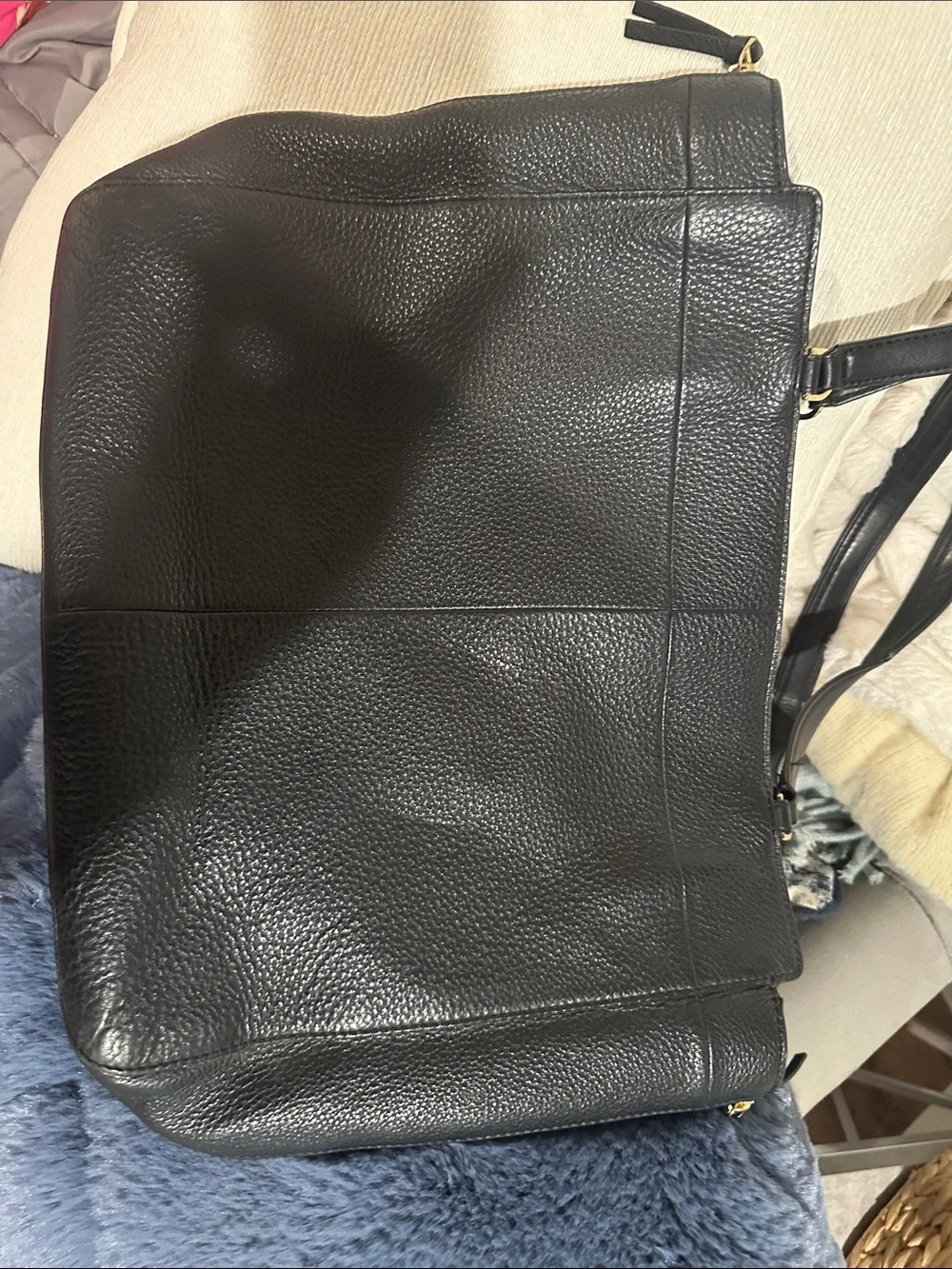 Tory Burch Black Leather Tote with Gold Emblem Ivy Side-Zip Tote